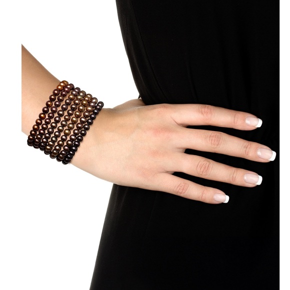 7 piece Dyed Chocolate Cultured Freshwater Baroque Pearl Bracelets - Picture 4 of 5